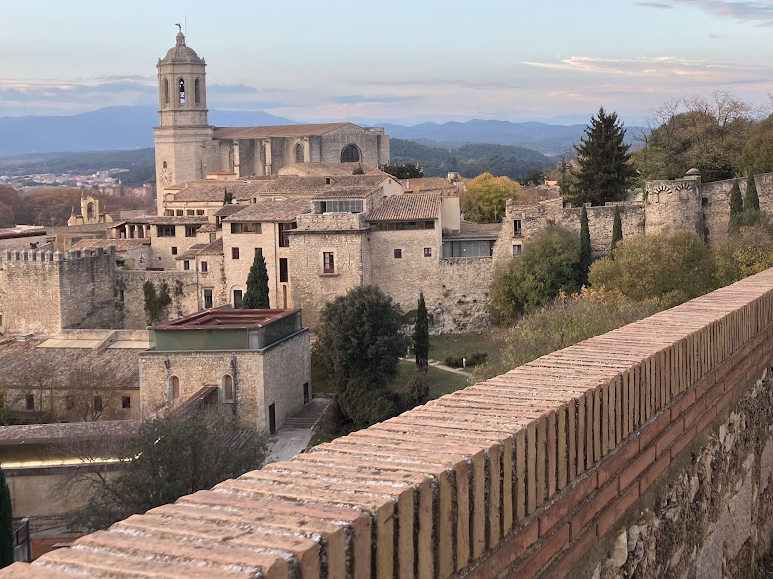 View if Girona, Spain from atop the town walls.